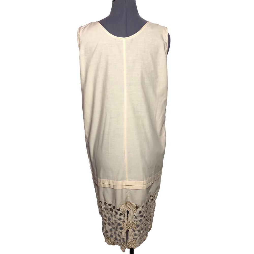Authentic Vintage 1920s Embroidered Cotton Shift Dress Lace Hem Flapper Antique - Picture 8 of 16
